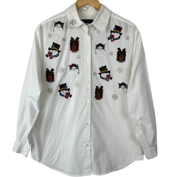 Karen Scott Tops - Vintage Karen Scott Women’s White Blouse with Christmas Appliqués Size Medium